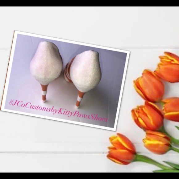 Women’s Custom Orange & White Glittered High Heels - Picture 5 of 7